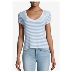 NWOT FRAME Le Button V Neck Tee in Blue Stripe XS